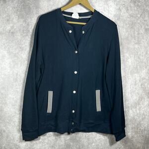 Hot Cotton Jacket Womens Size XL Blue Snap Front Long Sleeves Pockets Collarless